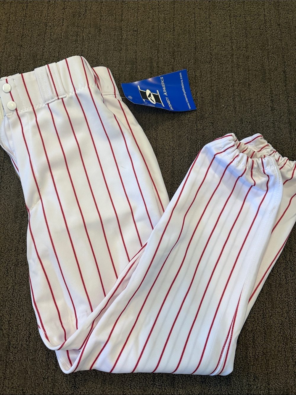 White Baseball Pants with Red Pinstripes
